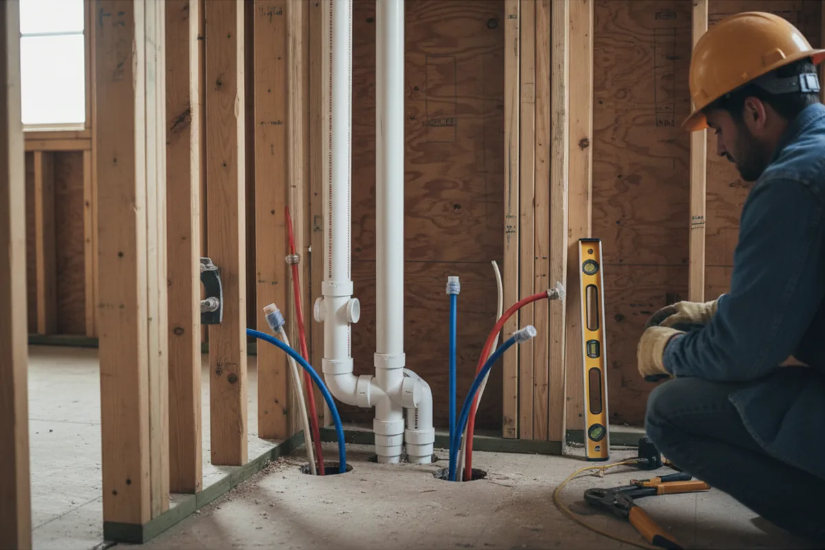 Drain and supply rough-in during Sump Pump Repair in Delaware